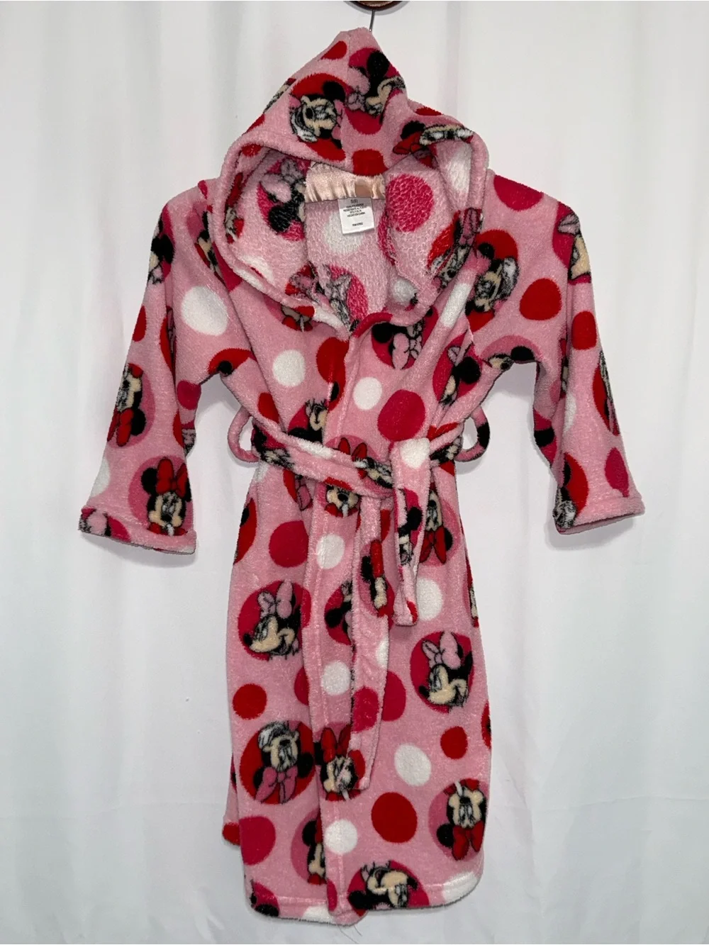 Disney Minnie Mouse S (6) Girl’s Long Sleeve Pink Hooded Plush Robe